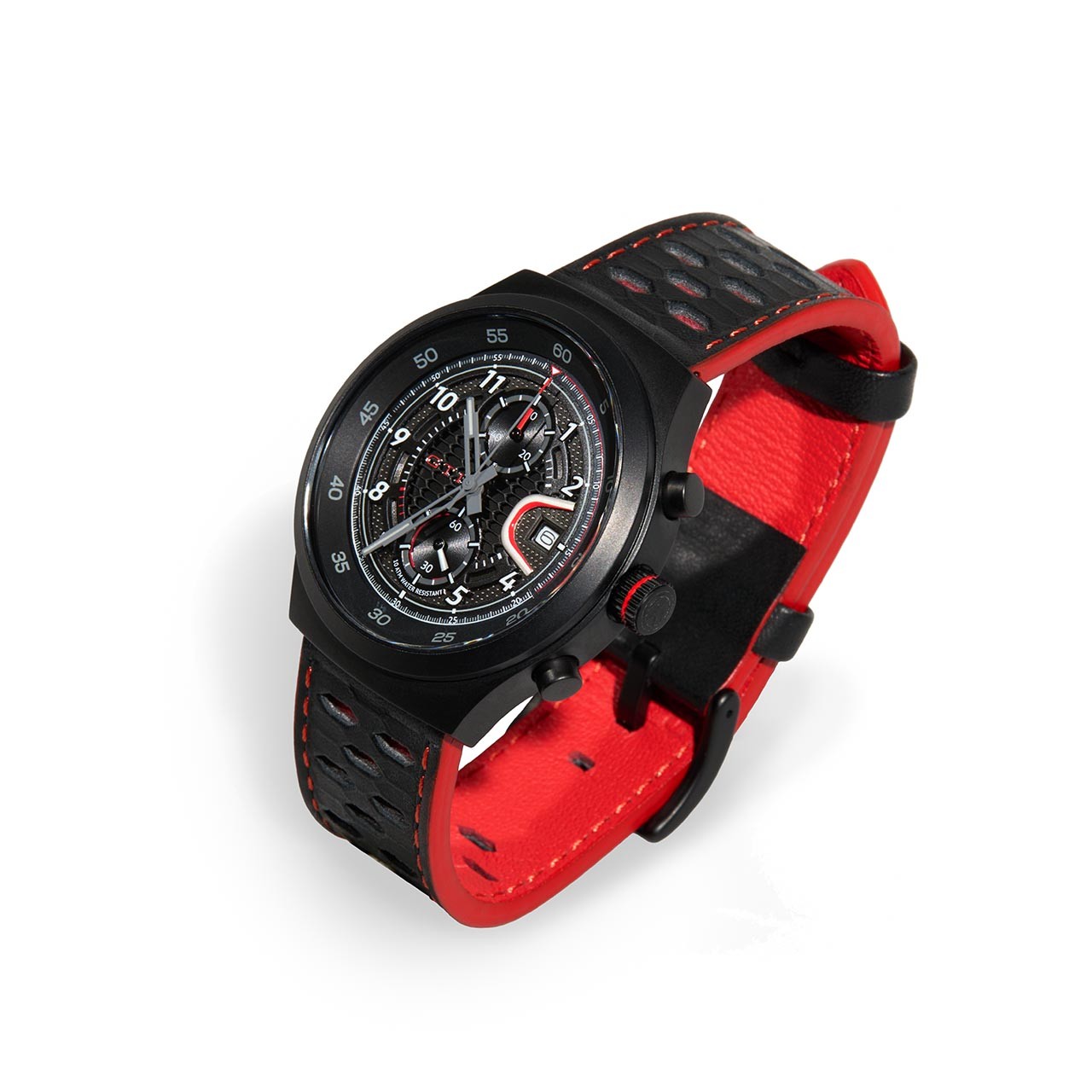 Armband-Uhr GTI, Schwarz/Rot/Silber